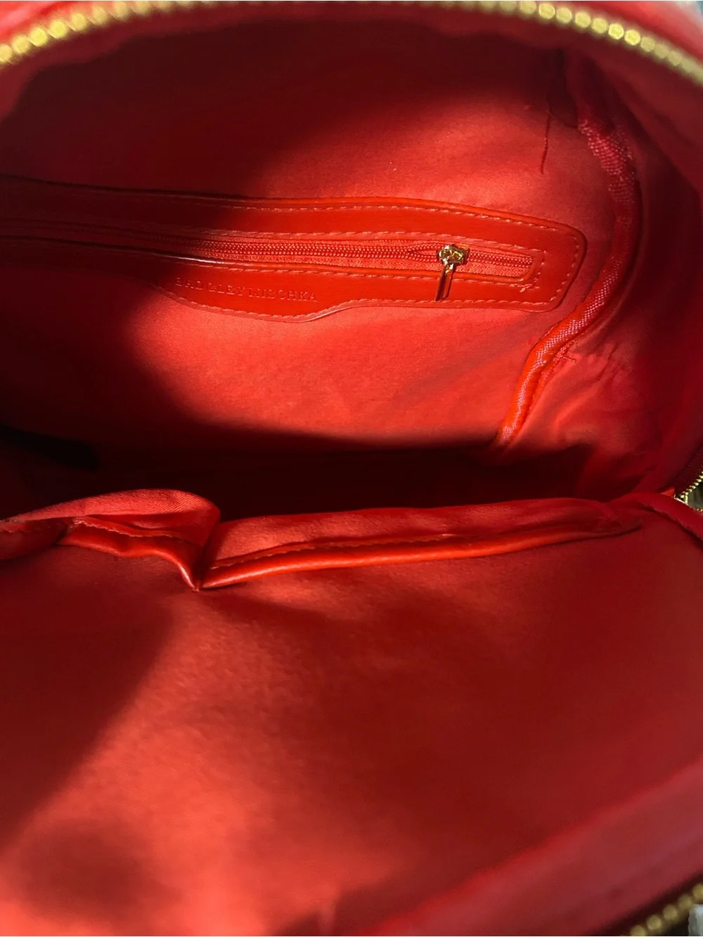 Badgley Mischka Quilted Red Mini Backpack with Gold Hardware